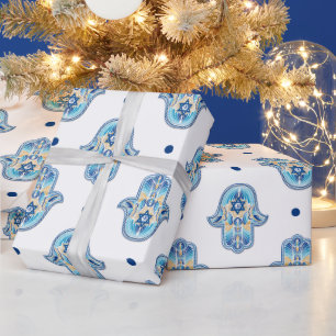 Papel De Presente Estrela Feliz de Hanukkah de David Hamsa White Blu
