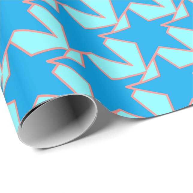 Papel De Presente Estrela Geométrica Moderna - coral e bege (Ponta do rolo)