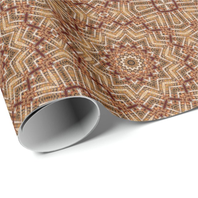 Papel De Presente Estrela Marrom Claro Caleidoscópio (Ponta do rolo)