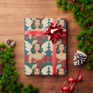 Papel De Presente Estrela Pin-Up Tropical de Natal dos Anos 50