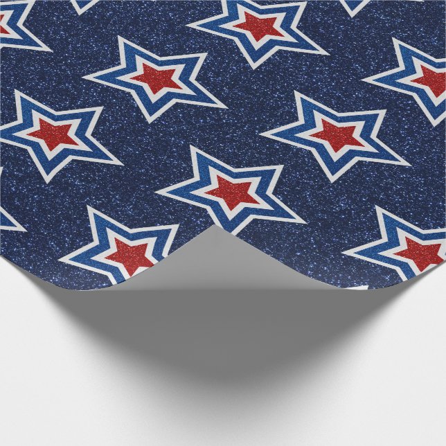 Papel De Presente Estrela Vermelha, Branca e Azul com Brilho 4 de Ju (Ponta)