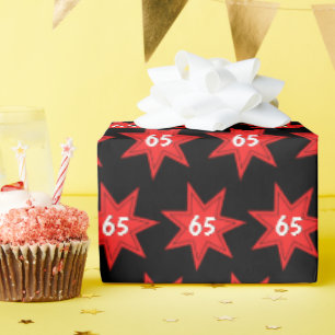 Papel De Presente Estrela Vermelha do aniversário de 65 anos