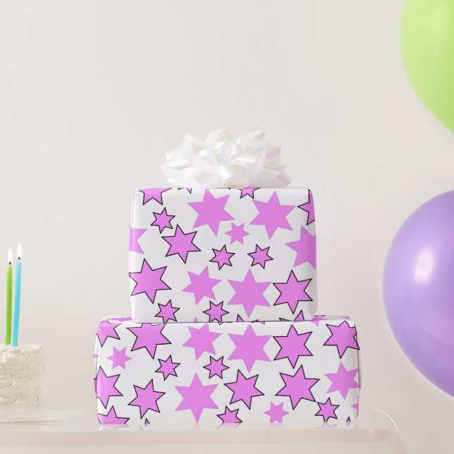 Papel De Presente Estrelas Aleatórias Rosa Brilhante (Presentes para festas)