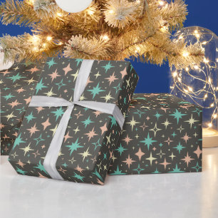 Papel De Presente Estrelas Atômicas Rosa Azul Amarelo Marrom Meados