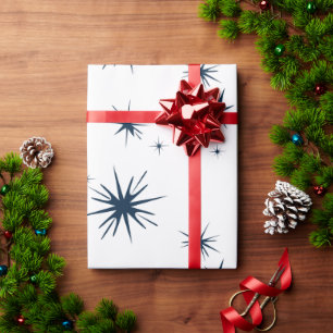 Papel De Presente Estrelas Azuis do Natal Branco Elegante