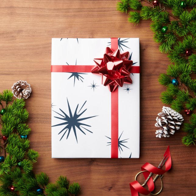 Papel De Presente Estrelas Azuis do Natal Branco Elegante (Presente de Natal)