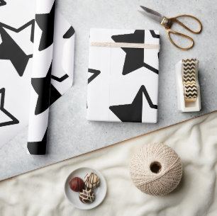 Papel De Presente Estrelas Brancas e Negras Modernas