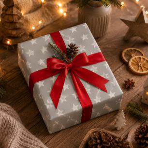 Papel De Presente Estrelas brancas em cinzas moles