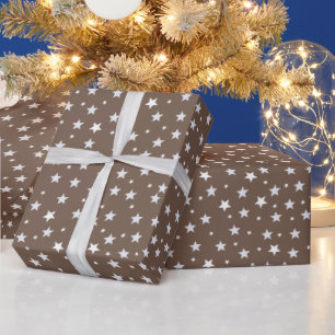 Papel De Presente Estrelas Brancas em Férias de Natal Marrons