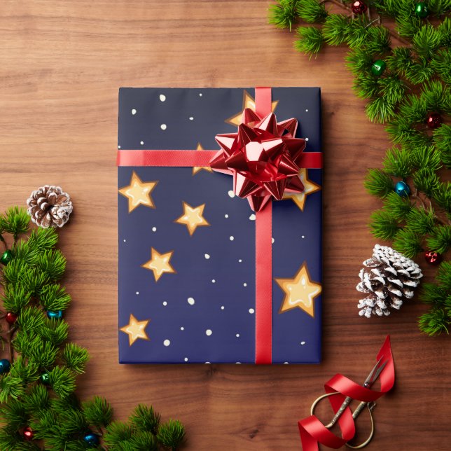 Papel De Presente estrelas brilhantes - céu escuro (Presente de Natal)