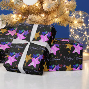 Papel De Presente Estrelas brilhantes multicoloridas - Feliz Natal!