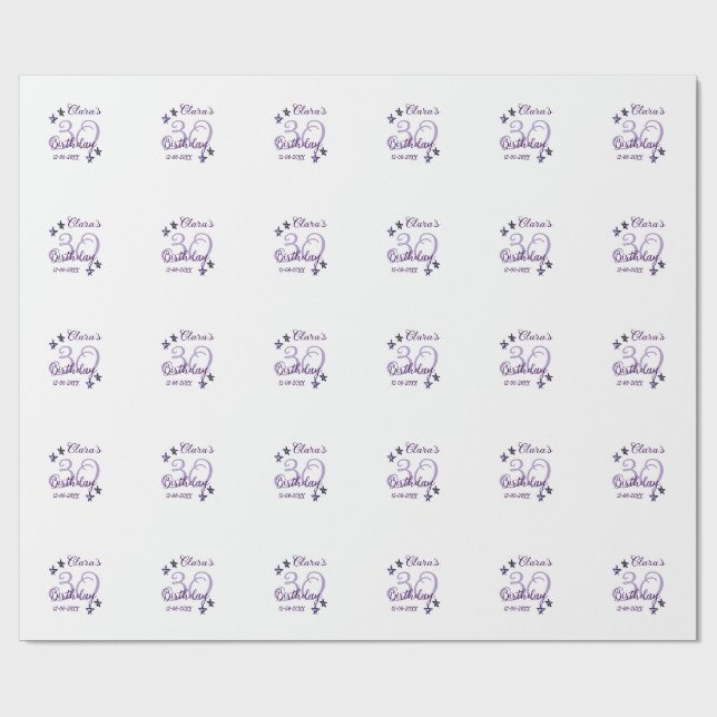 Papel De Presente Estrelas brilhantes roxas retro moderno aniversári (Aberto)