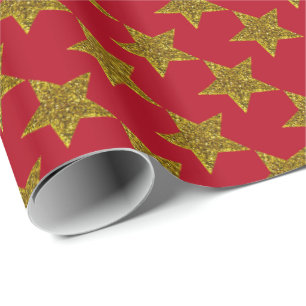 Papel De Presente Estrelas cintilantes de Natal em vermelho