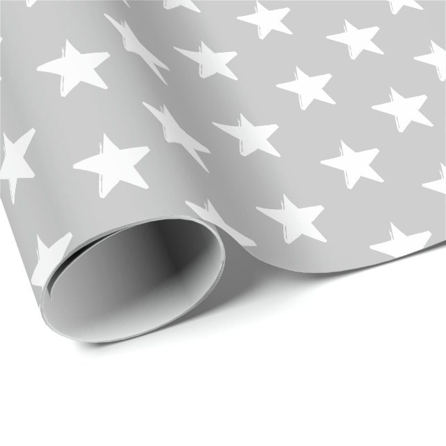 Papel De Presente Estrelas cinzas leves e padrão branco presente mod (Ponta do rolo)