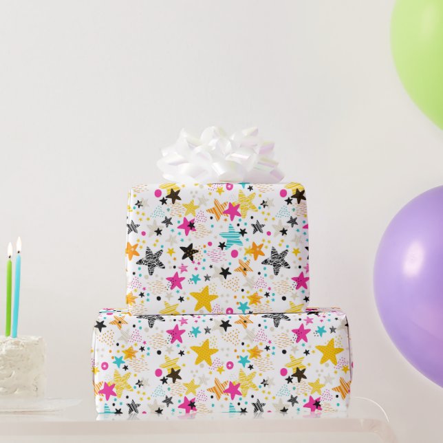Papel De Presente Estrelas Coloridas para Crianças (Presentes para festas)