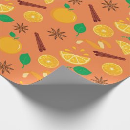 Papel De Presente Estrelas Cozy Anise e Laranjas Sem Fios Ação de Gr