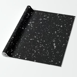 Papel De Presente Estrelas de Brilho2 - Preto Prateado