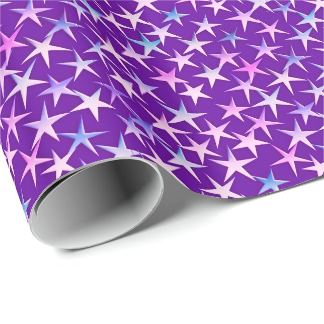Papel De Presente Estrelas de cetim, Lavanda sobre Roxo  (Ponta do rolo)