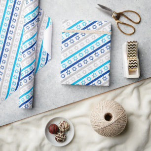 Papel De Presente Estrelas de Davi para o Hanukkah 
