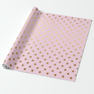 Papel De Presente Estrelas de Folha Metálica Dourada é Rosa Rosa Ros