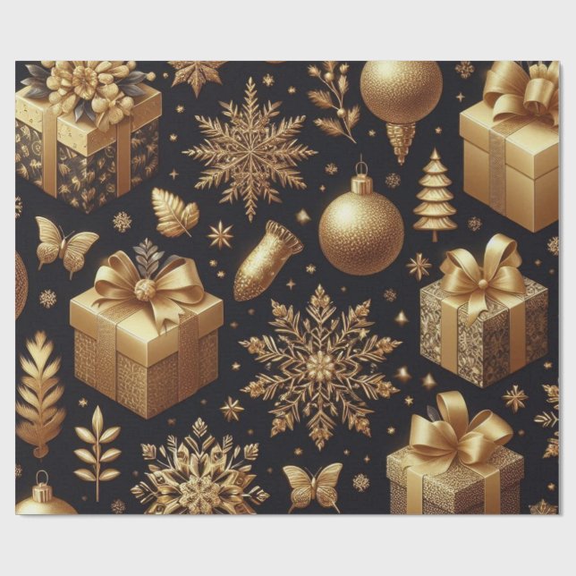 Papel De Presente Estrelas de folhas e ornamentos de ouro de luxo Dã (Aberto)