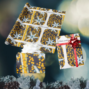 Papel De Presente Estrelas de Natal amarelas azuis