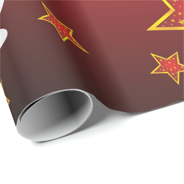 Papel De Presente Estrelas de Natal Douradas vermelhas e bonitão (Ponta do rolo)