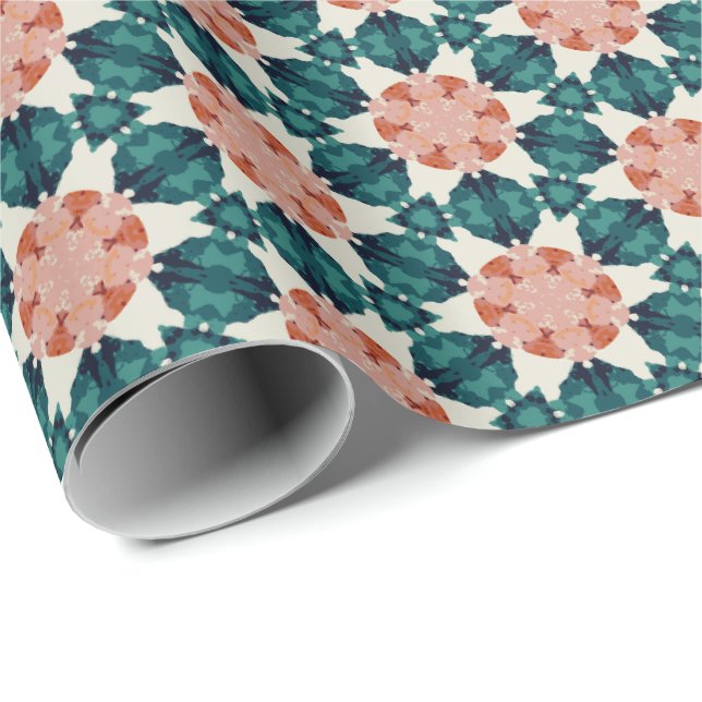 Papel De Presente Estrelas de Natal Geométricas Padrão 11 (Ponta do rolo)