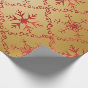 Papel De Presente Estrelas de Natal Vermelho na Dourada