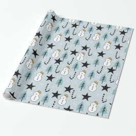 Papel De Presente Estrelas de Neve e Canas Doces