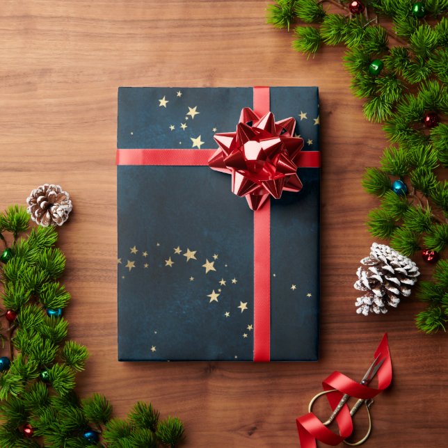 Papel De Presente Estrelas de ouro de luxo elegantes de Natal - padr (Presente de Natal)