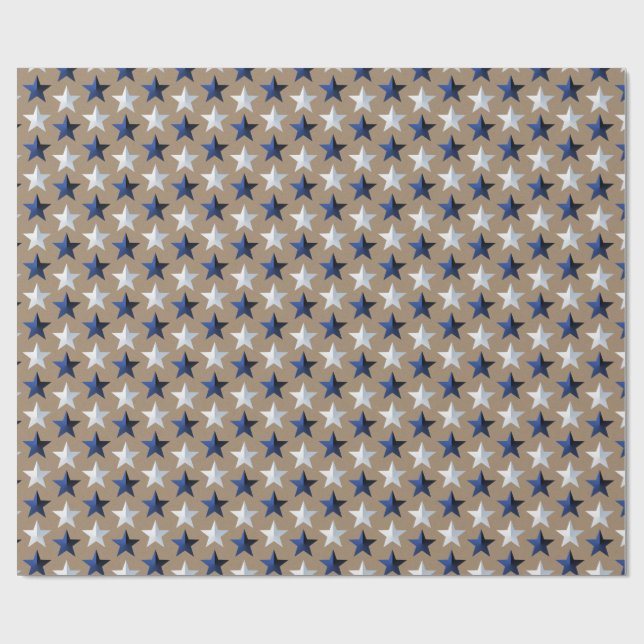 Papel De Presente Estrelas de Prata Azul Marinho Azul Russo Kraft Br (Aberto)
