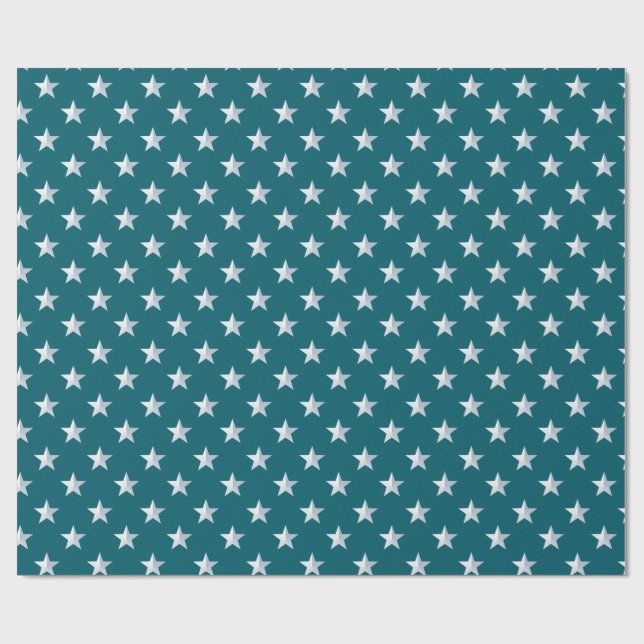 Papel De Presente Estrelas de Prata Azul-Teal Profunda (Aberto)
