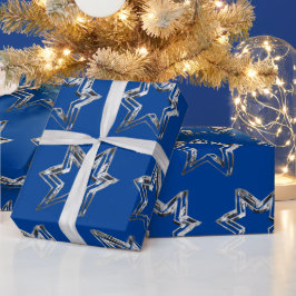 Papel De Presente Estrelas de Prata Elegantes Padrão Natal Azul