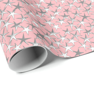 Papel De Presente Estrelas de prata, no rosa do escudo