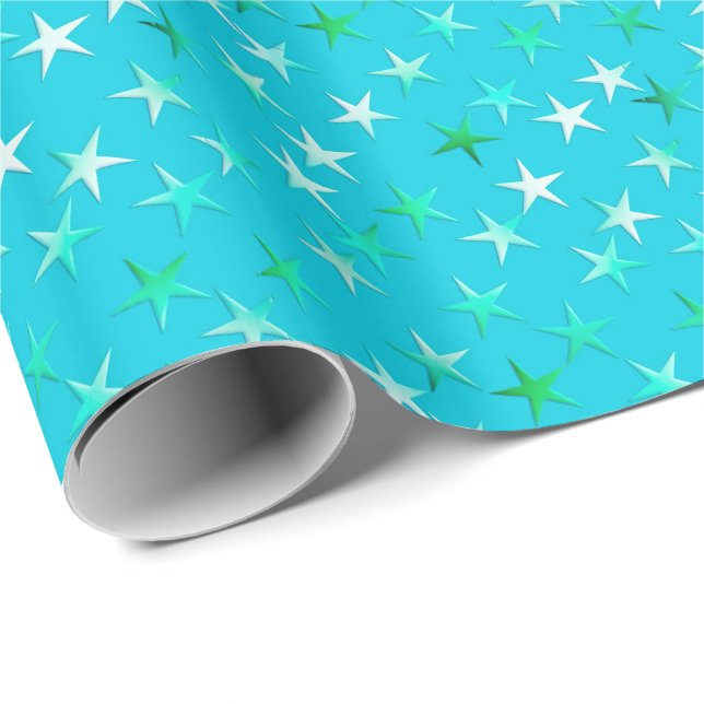 Papel De Presente Estrelas do cetim, verde pálido e azul na turquesa (Ponta do rolo)