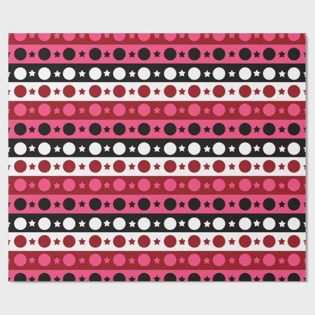 Papel De Presente Estrelas do Círculo Branco Cor-de-rosa - Design (Aberto)