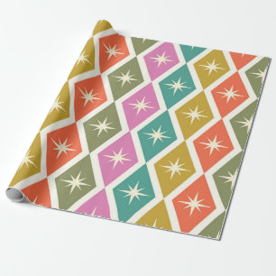 Papel De Presente Estrelas do Meio do Século em Diamantes Retrô Colo