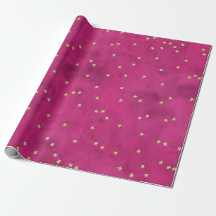 Papel De Presente Estrelas do ouro em Fundo Rosa