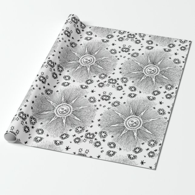 Papel De Presente Estrelas do Sol Antigo Céu Noturno Zodíaco Medieva (Desenrolado)