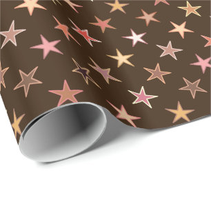 Papel De Presente Estrelas do Twinkling, castanho chocolate modernos