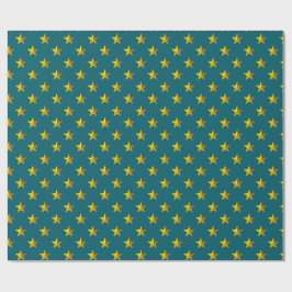 Papel De Presente Estrelas Douradas Azul-Teal Profunda