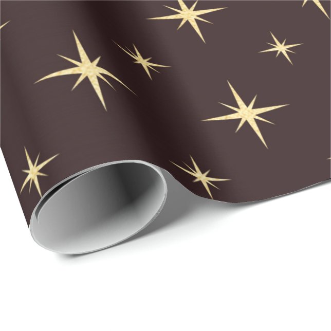 Papel De Presente Estrelas Douradas de Chocolate de Café de Bronze H (Ponta do rolo)