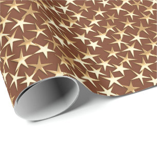 Papel De Presente Estrelas Douradas de chocolate marrom