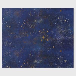 Papel De Presente Estrelas Douradas e Navais