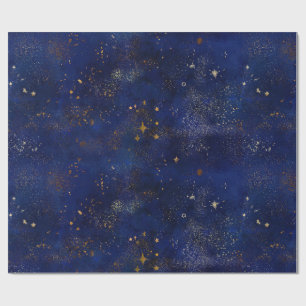 Papel De Presente Estrelas Douradas e Navais