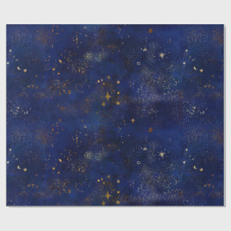 Papel De Presente Estrelas Douradas e Navais