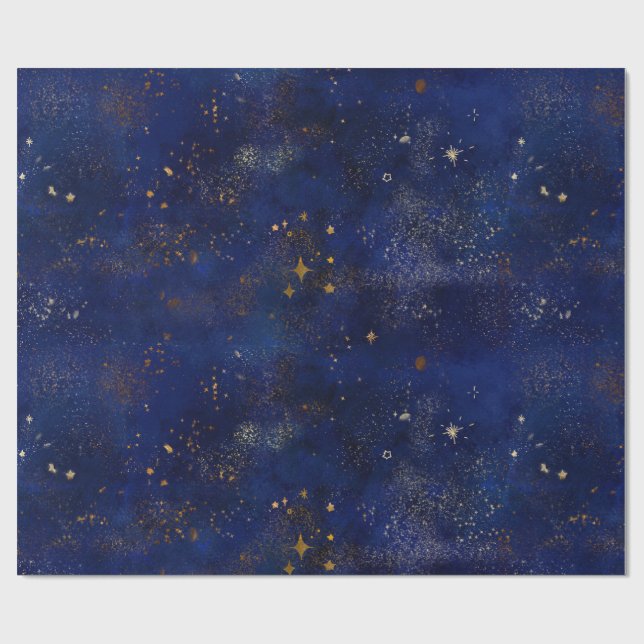Papel De Presente Estrelas Douradas e Navais (Aberto)