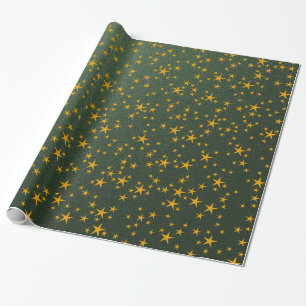 Papel De Presente estrelas douradas em verde