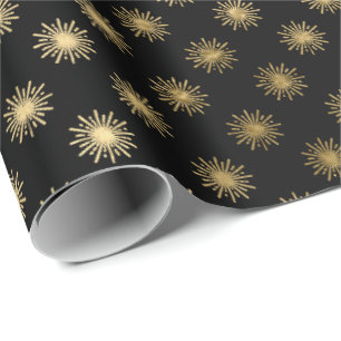 Papel De Presente Estrelas Douradas Negras Confetti Delicado Confett